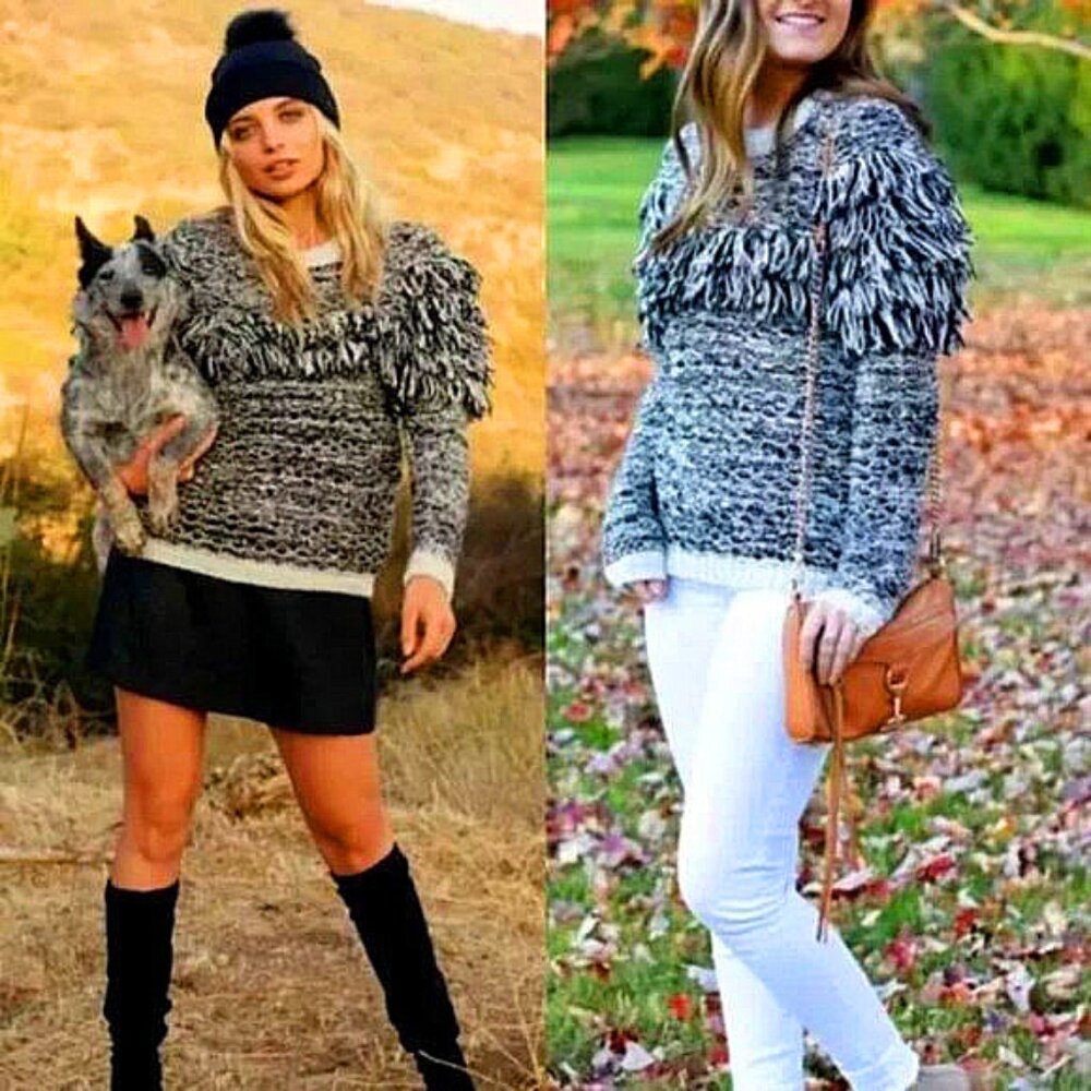 💥STUNNING!💥 Alpaca Chunky Boho Fringe Sweater in Black & White